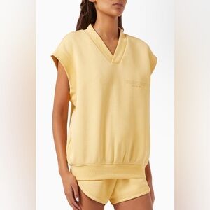 NWT ESSENTIALS Women's Sleeveless V-Neck Lounge Top in Pale Yellow